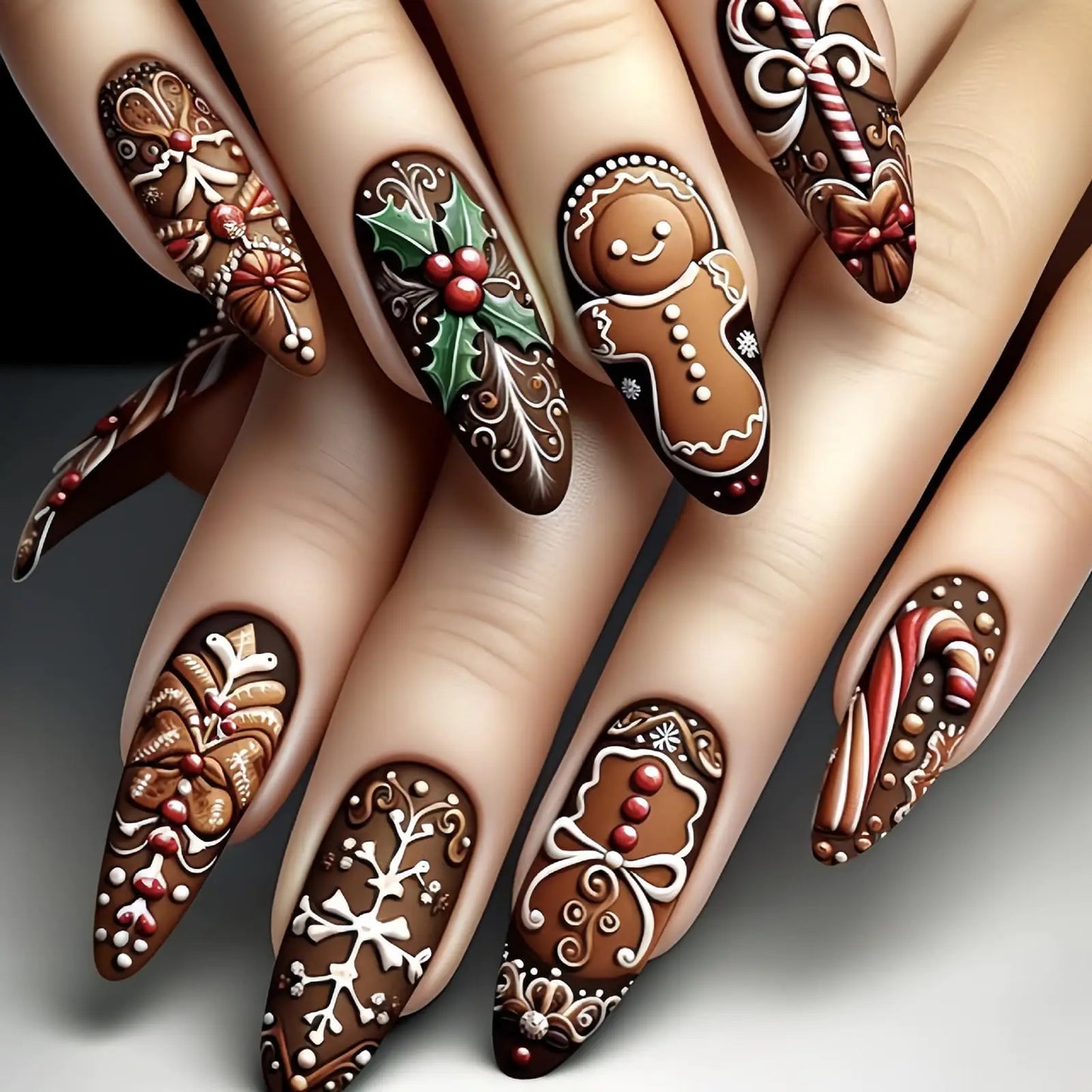 Ongles Press-On Amande de Noël avec Designs Festifs