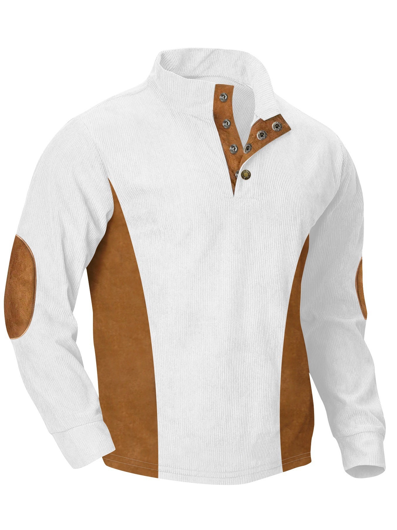 European men's casual stand up collar long sleeved corduroy sweatshirt with pit stripe - Korvel