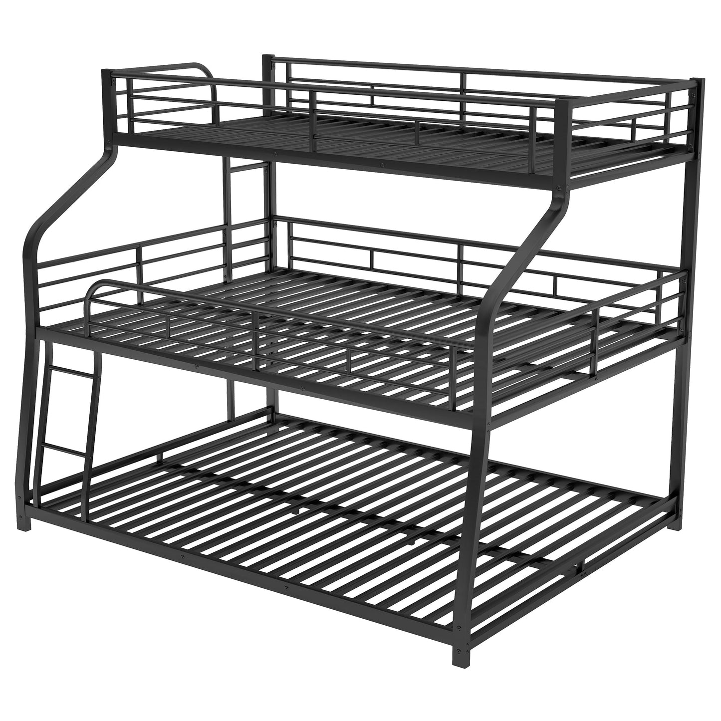 Twin XL/Full XL/Queen Triple Bunk Bed with Long and Short Ladder and Full-Length Guardrails Black - Korvel