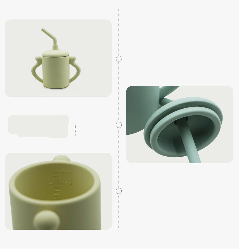 Children's Silicone Water Cup With Straw Silicone Anti-Drop Water Cup Leak-Proof Binaural Training Learning Drinking Cup - Korvel
