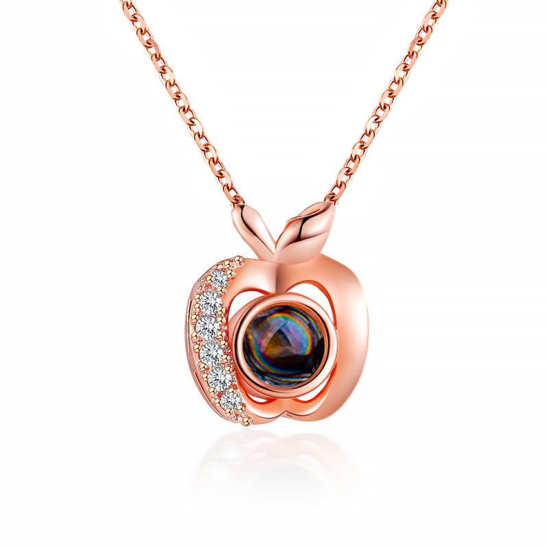 Diamond studded heart-shaped projection necklace in 100 languages. I love you, heart-shaped pendant, couple necklace - Korvel
