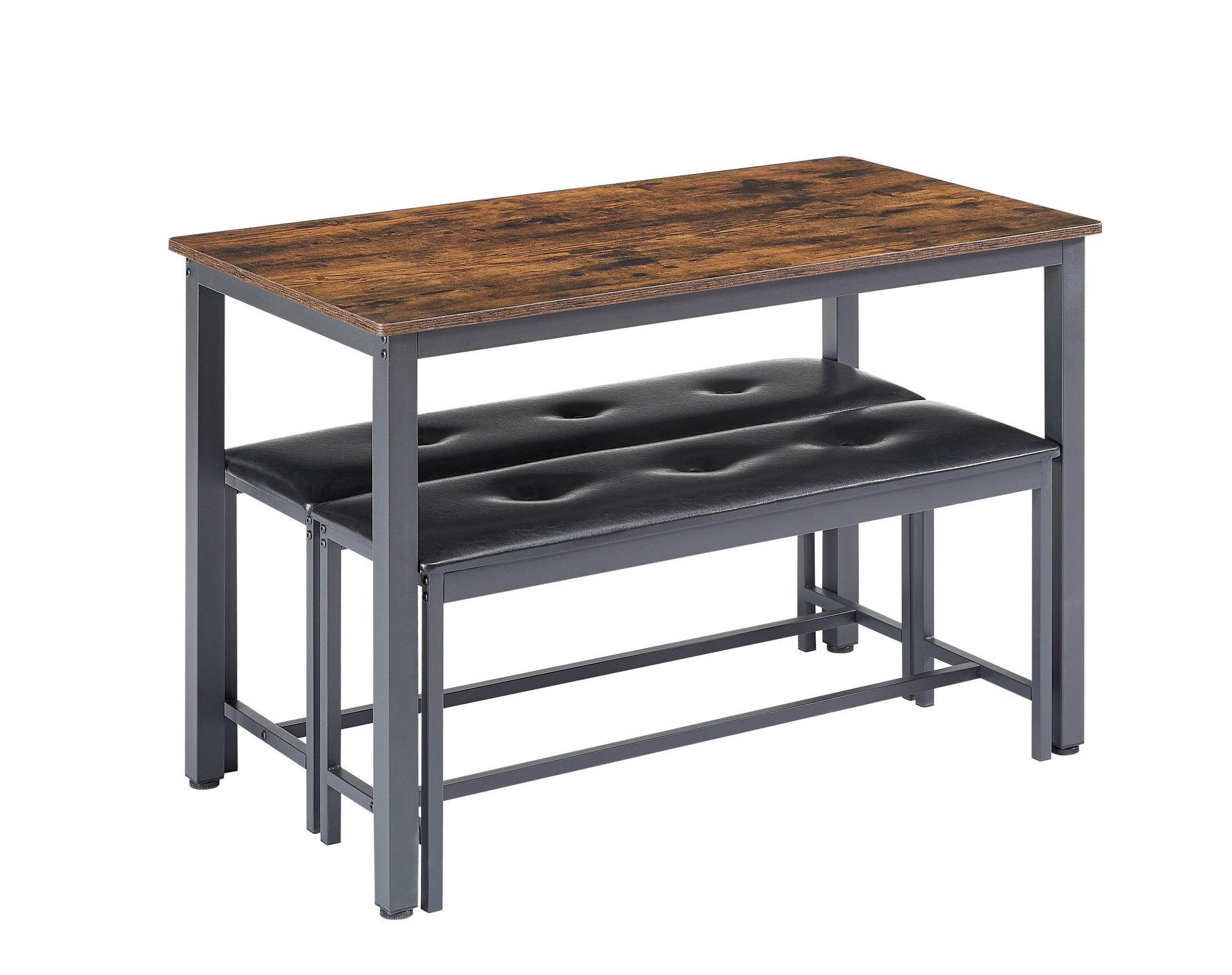 Dining Table Set Barstool Dining Table (with 2 PU Upholstered Benches) Industrial Style Dining Table and Chairs - Korvel