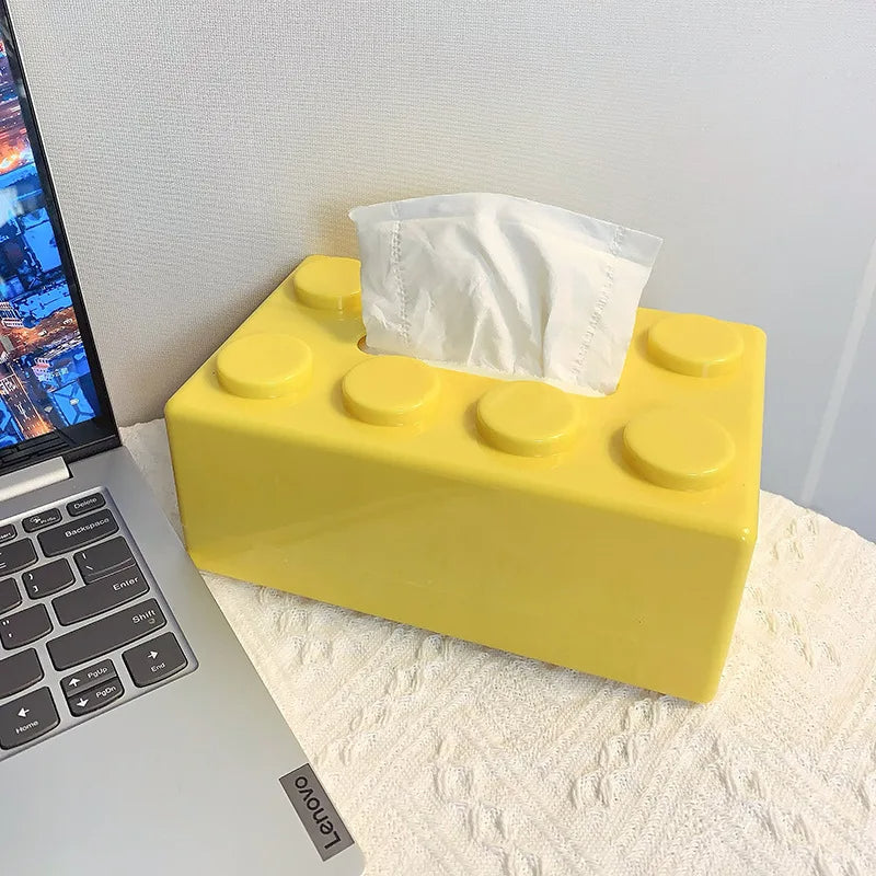ABS Building Block Shaped Tissue Box Wall-mounted Creative Face Towel Box Organizer Perforation-free Removable - Korvel