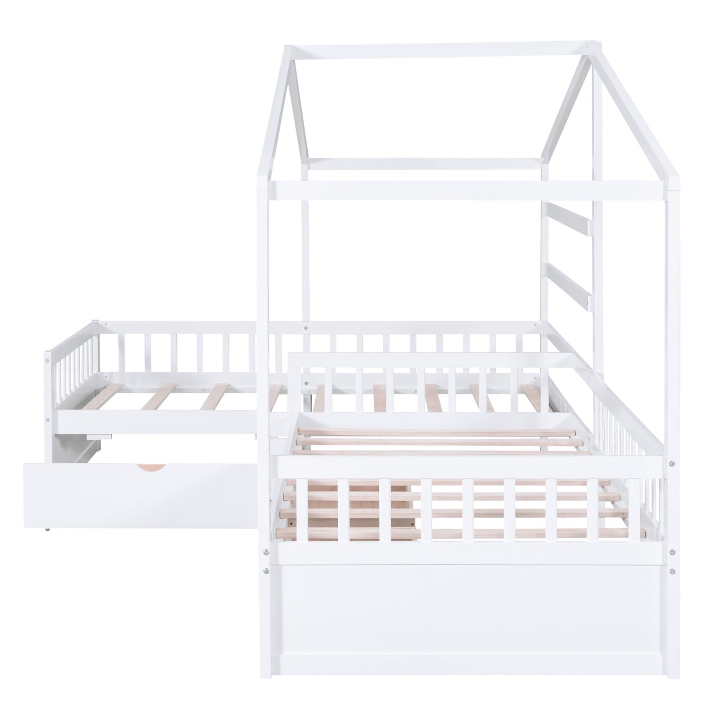 Twin Size House Platform Bed with Three Storage Drawers White - Korvel