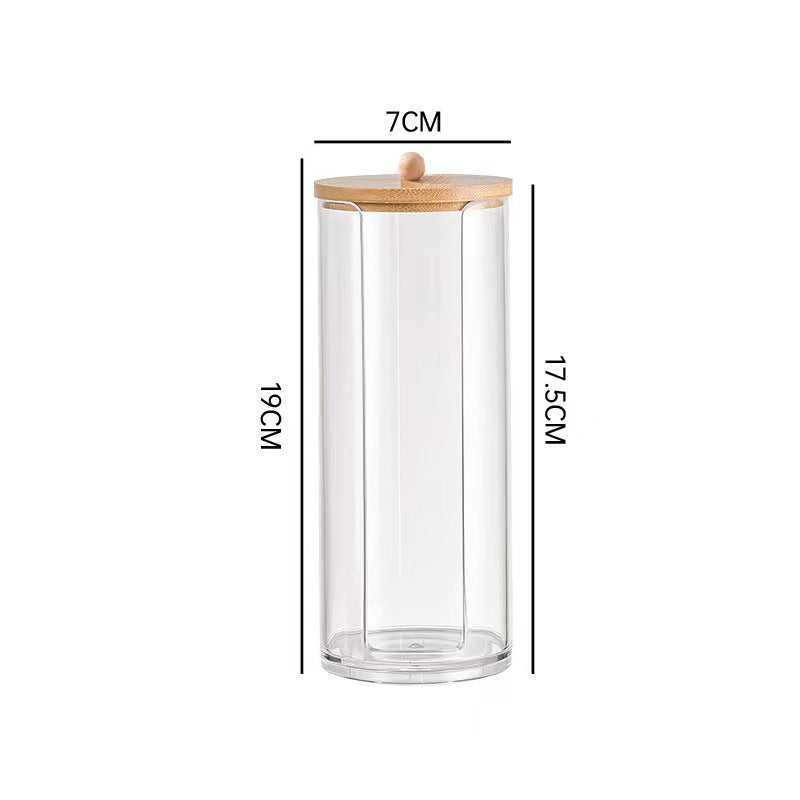 Bamboo cover cotton swab box portable round container cosmetic cotton puff storage box cotton swab makeup remover cotton box - Korvel