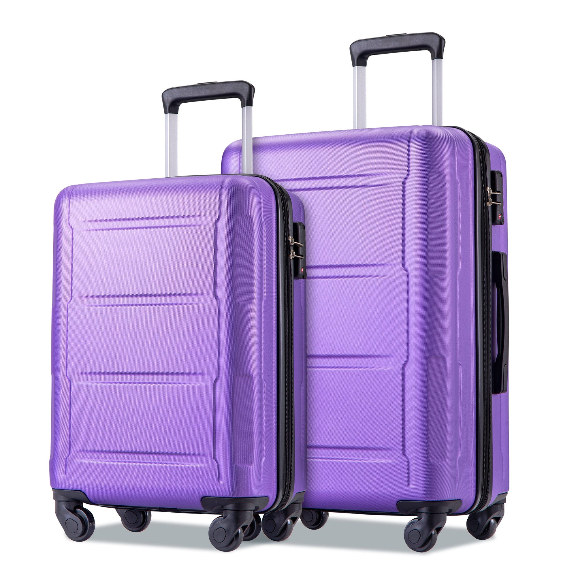 Expanable Spinner Wheel 2 Piece Luggage Set ABS Lightweight Suitcase with TSA Lock 20inch+24inch Purple + Plastic - Korvel