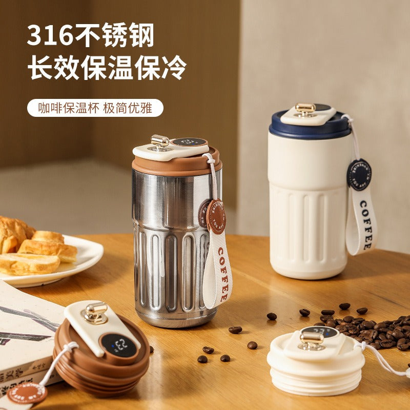 New coffee cup 316 stainless steel thermos cup high value men and women double layer water cup portable accompanying cup - Korvel