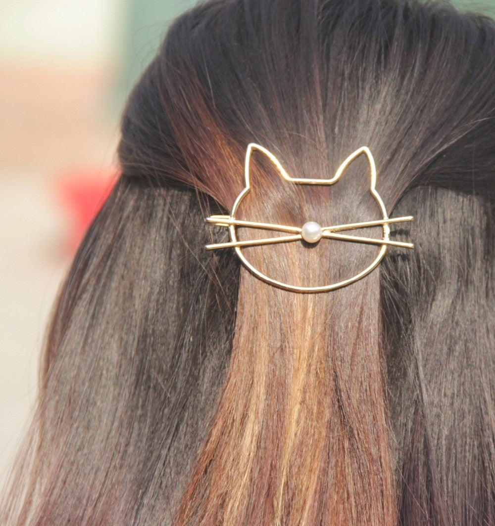 Fashion Hollow Cute Cat Hair Pin Imitation Pearl Hairpin Hair Side Clip Hair Accessories Hair Barrette For Women Girl Gifts - Korvel