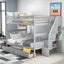 Full over Full Bunk Bed with Two Drawers and Storage, Gray - Korvel