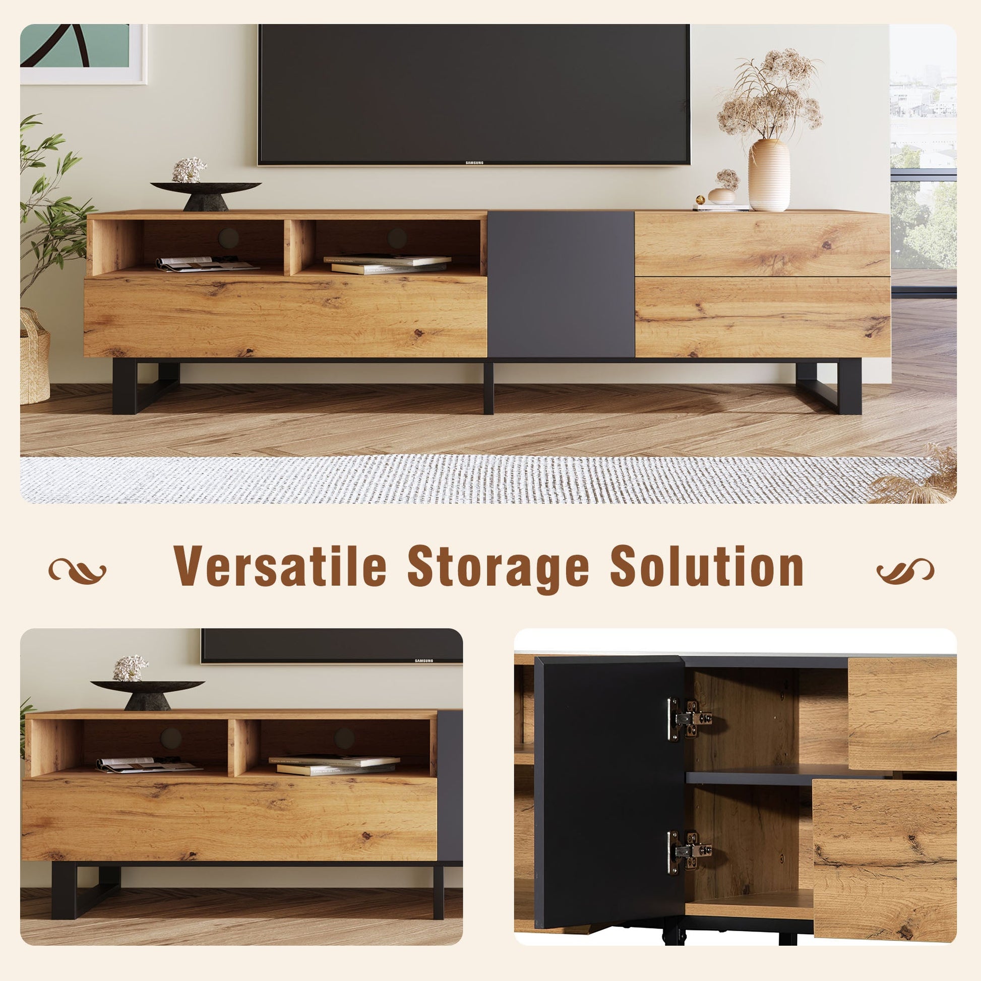 Modern TV Stand for 80'' TV with Double Storage Space - Korvel