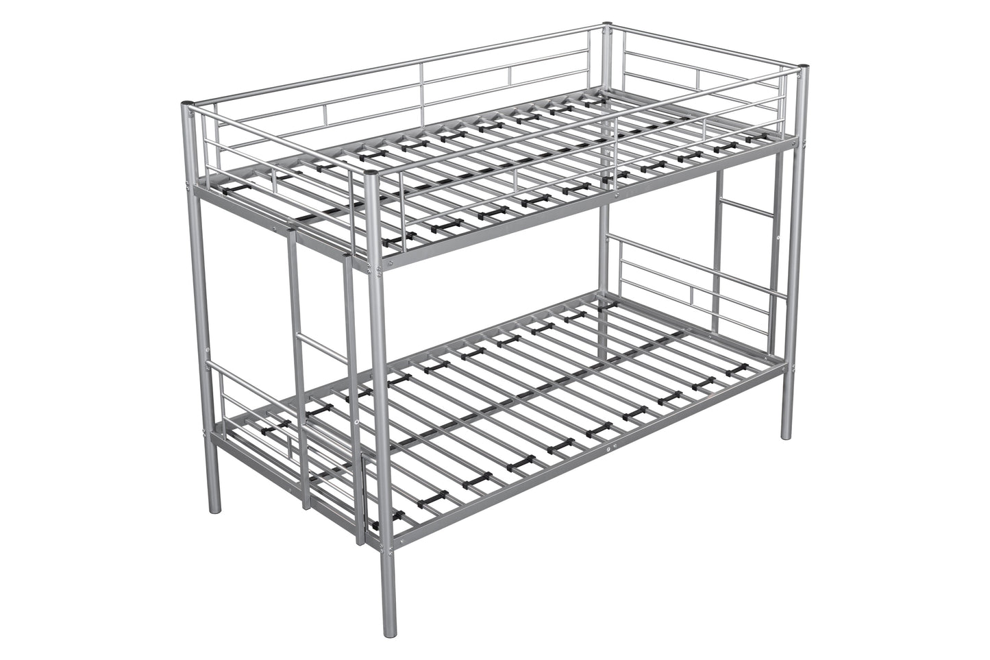 Metal bunk bed/sturdy/noise reduction/2 side ladders/safety guardrails/CPC certification/no spring box required (Silver) - Korvel
