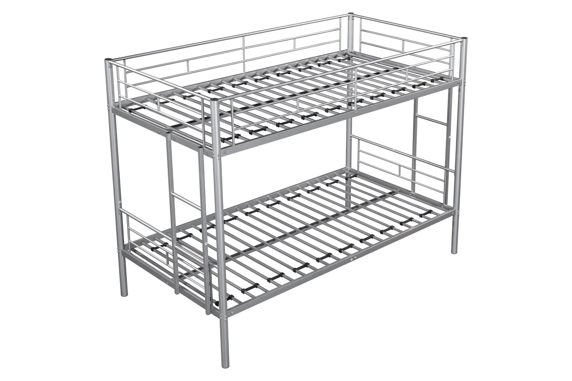 Metal bunk bed/sturdy/noise reduction/2 side ladders/safety guardrails/CPC certification/no spring box required (Silver) - Korvel