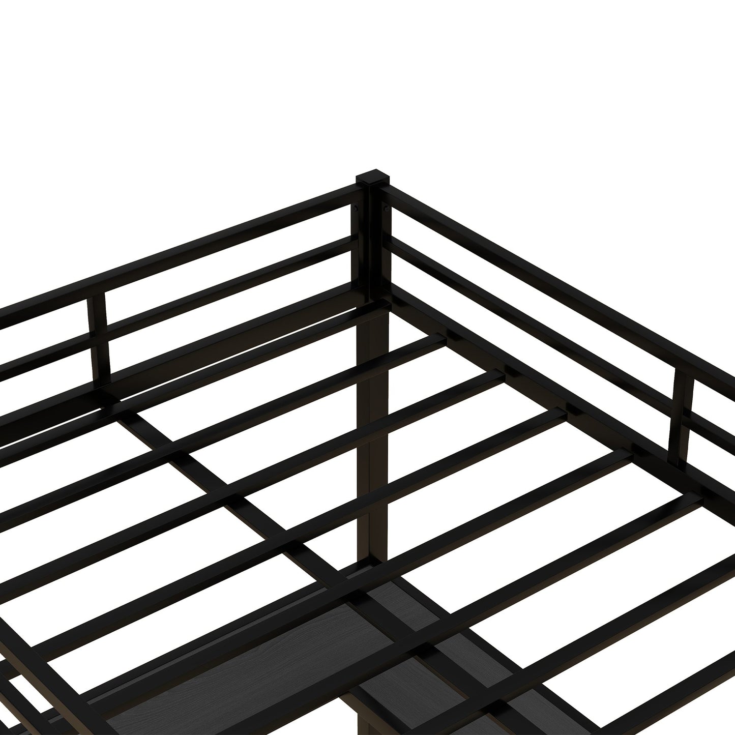 Cama loft de metal negro premium con escritorio y estantes