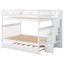 Full over Full Bunk Bed with Trundle and Staircase White - Korvel