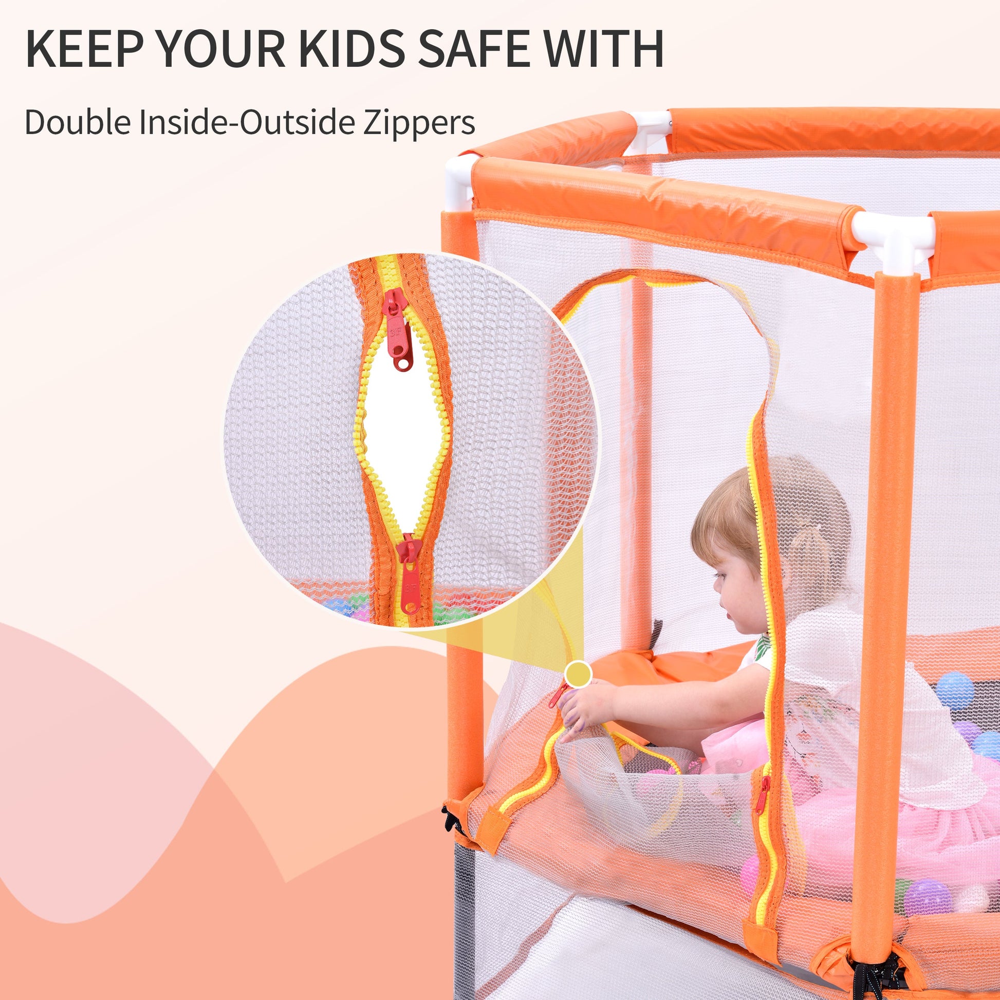 55'' Toddlers Trampoline with Safety Enclosure Net and Balls, Indoor Outdoor Mini Trampoline for Kids - Korvel