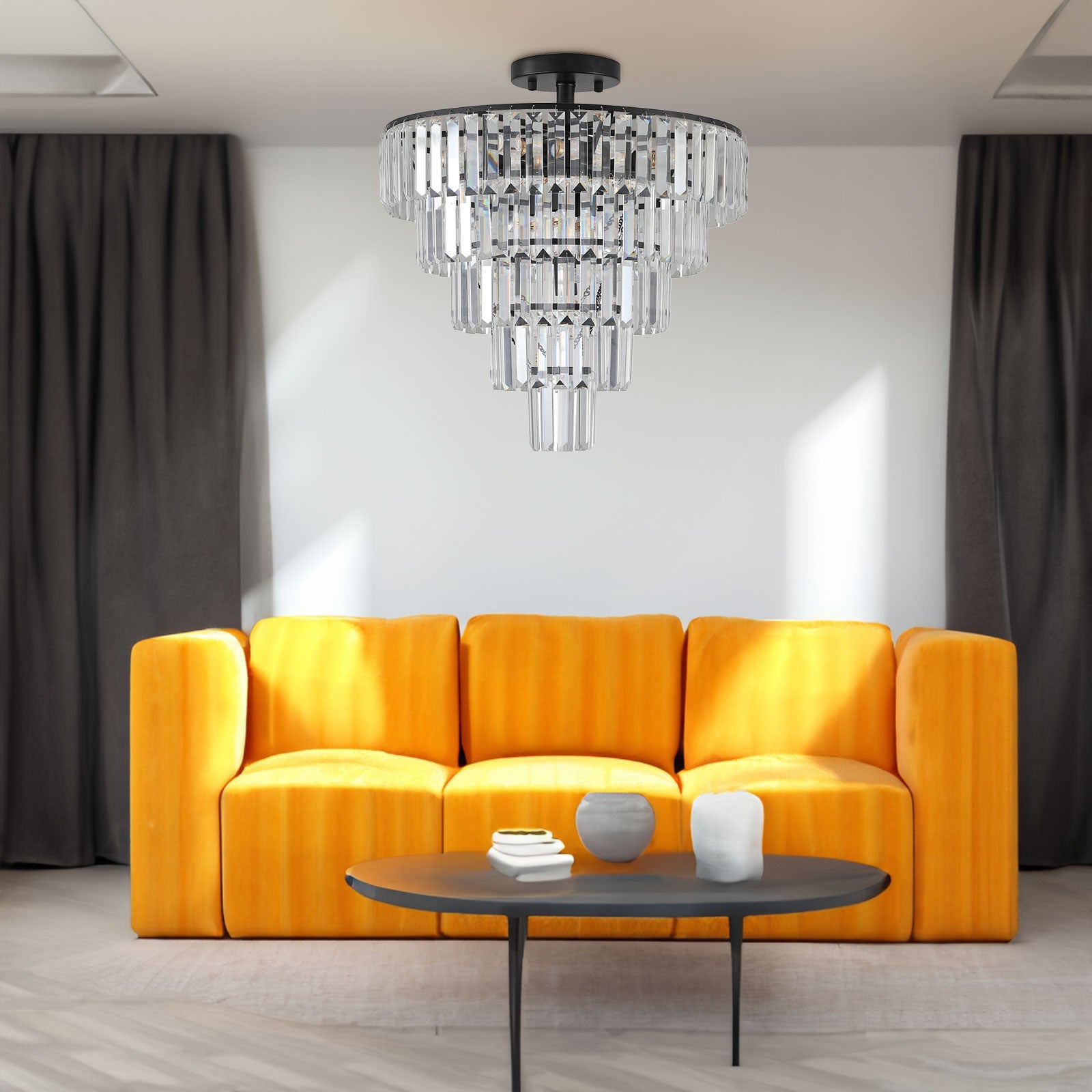 Black large crystal chandelier, modern style chandelier, dining room, living room, bedroom - Korvel
