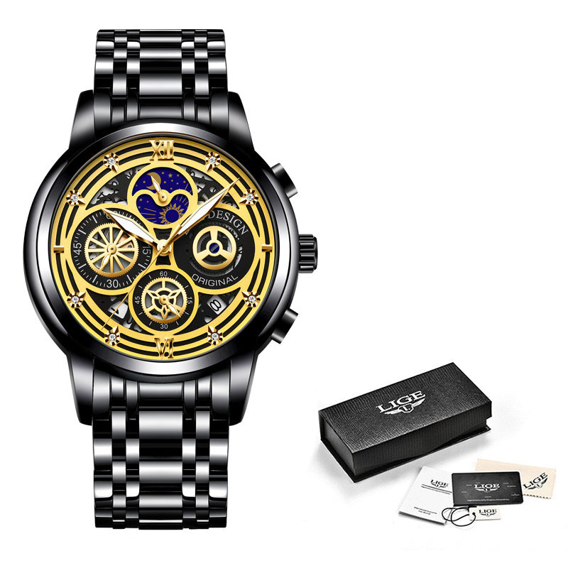 Montre à quartz squelettique multifonctionnelle pour hommes - Étanche