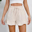 Women's cotton and linen shorts with ruffled edges and drawstring casual pants for women - Korvel