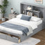 Full Size Platform Bed with Storage Headboard and 2 Drawers, Gray - Korvel