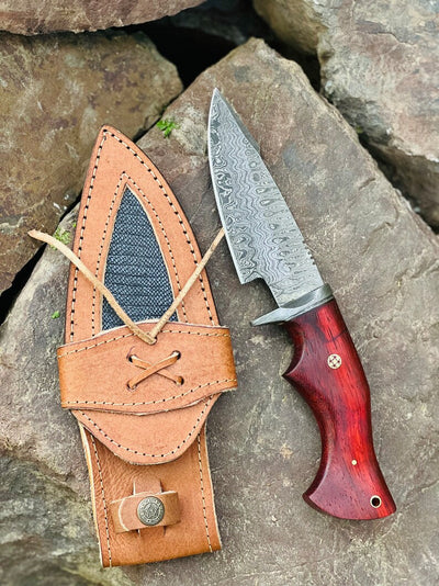 Precision Hunting Skinning Knife – 10" Damascus Steel Blade with Elegant Pakkawood Handle & Leather Sheath - Korvel