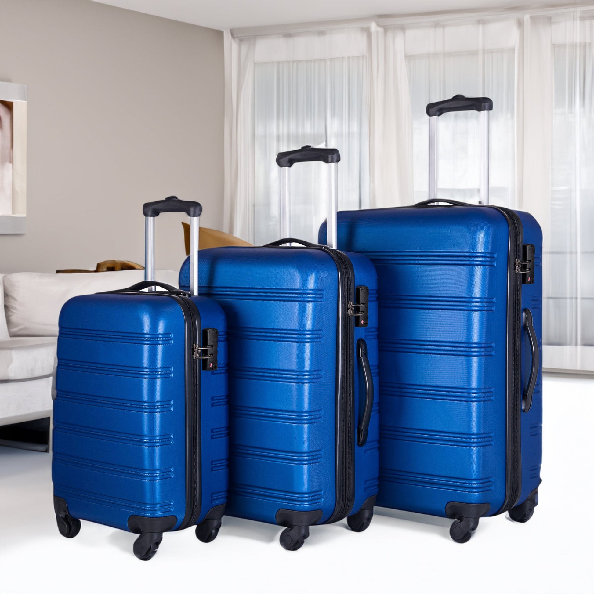 Blue 3 Piece Luggage Set Hardside Spinner Suitcase with TSA Lock 20" 24' 28" Available - Korvel