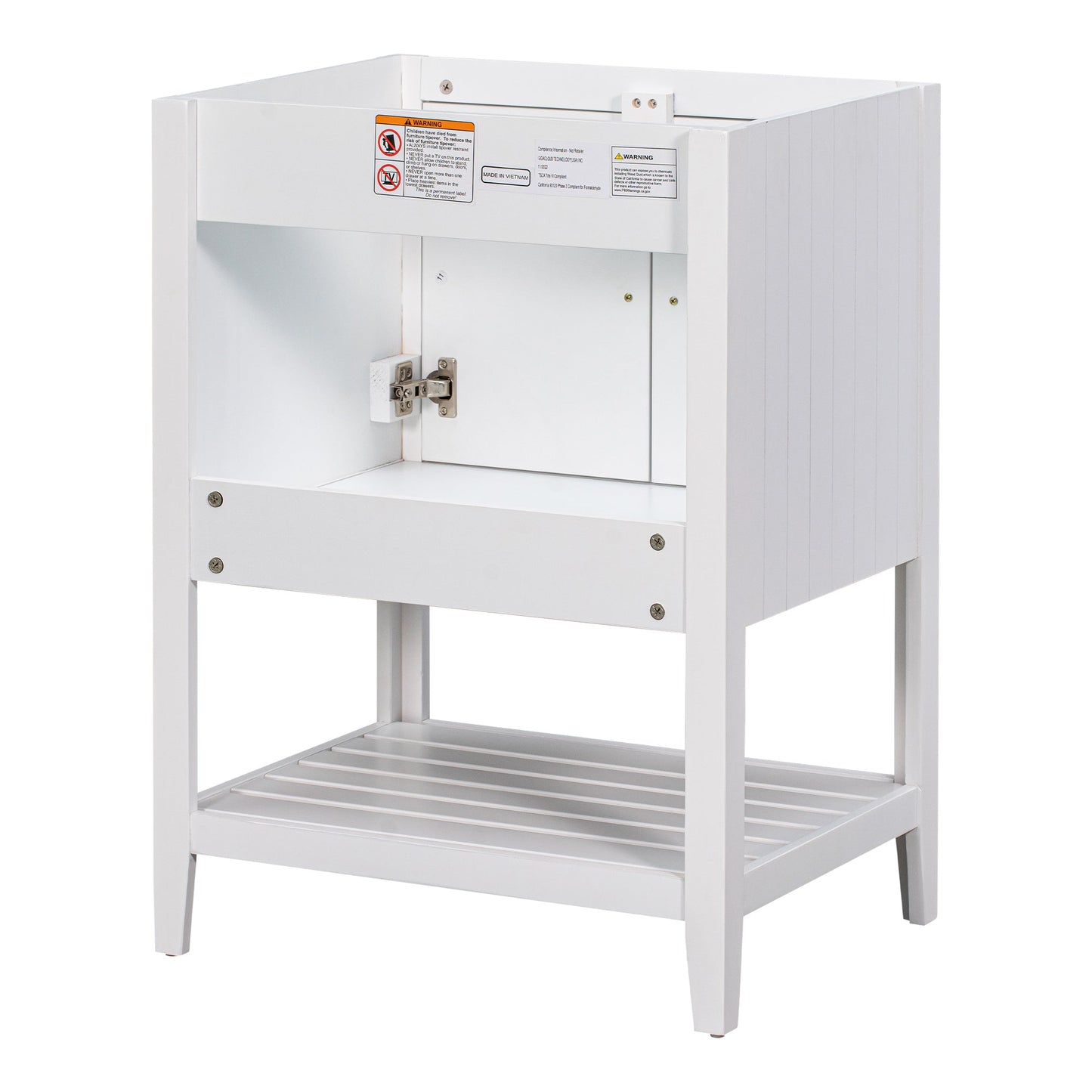 24" Bathroom Vanity Base Only, Soild Wood Frame, Bathroom Storage Cabinet with Doors and Open Shelf, White - Korvel
