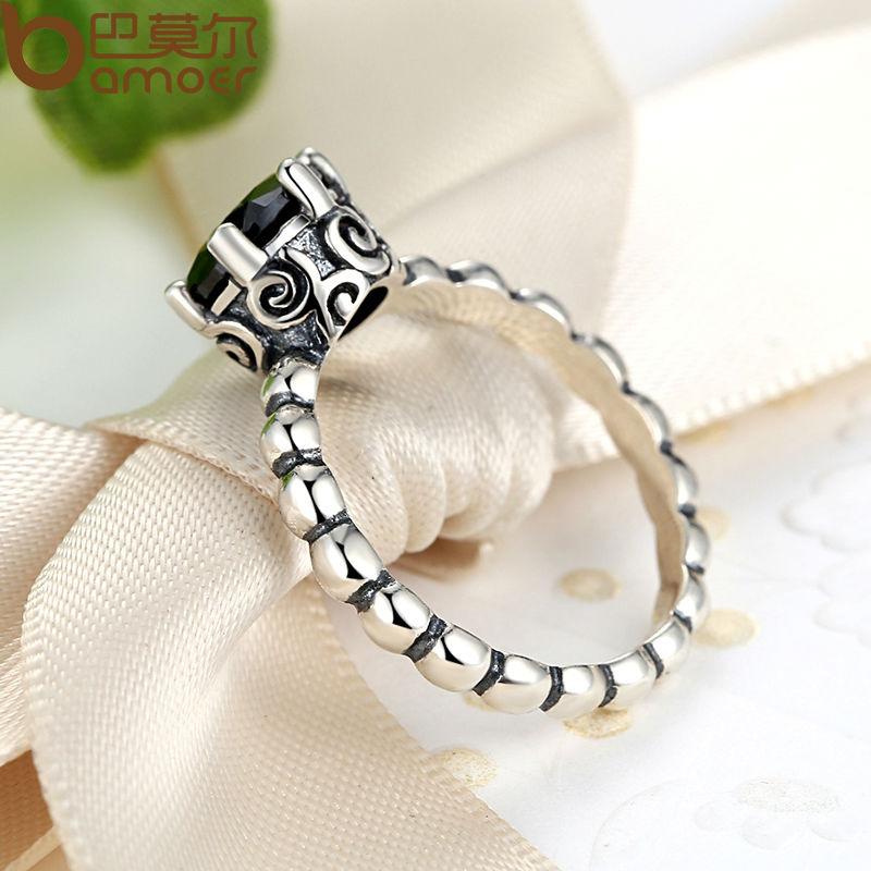 BAMOER Black Cubic Zirconia Finger Ring - Elegant Wedding Jewelry