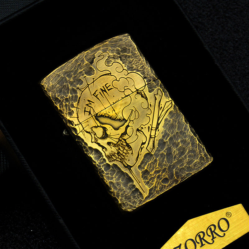 ZORRO Brass Skull Kerosene Lighter