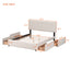 Upholstered Platform Bed with Classic Headboard and 4 Drawers No Box Spring Needed Linen Fabric Queen Size Beige - Korvel
