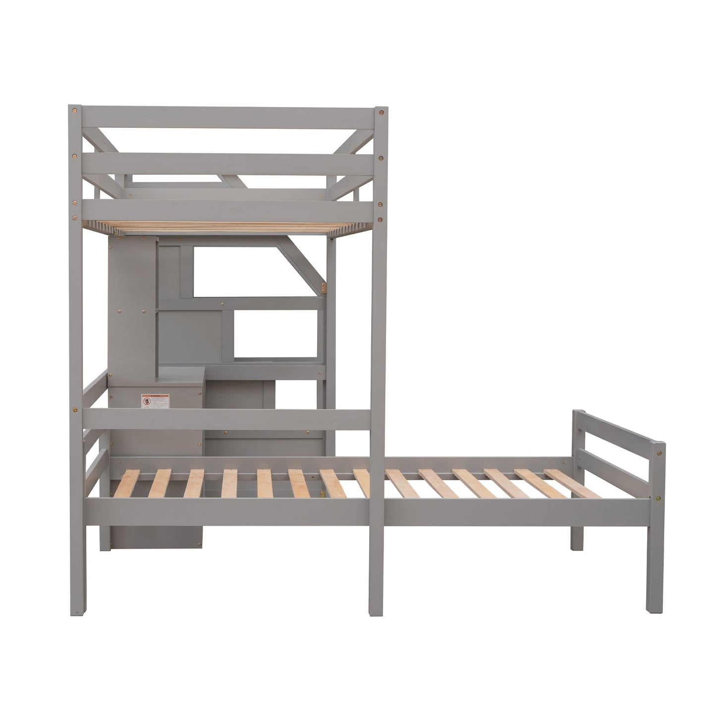 Cama loft tamaño twin con escalera de almacenamiento y escritorio - Gris