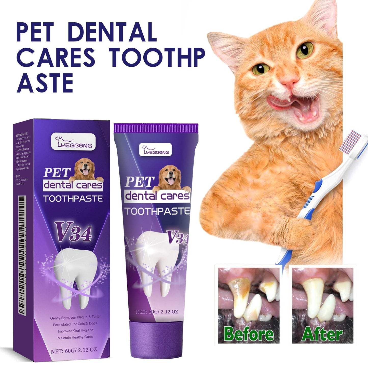 Pasta de dientes Pet V34 para aliento fresco y cuidado del sarro