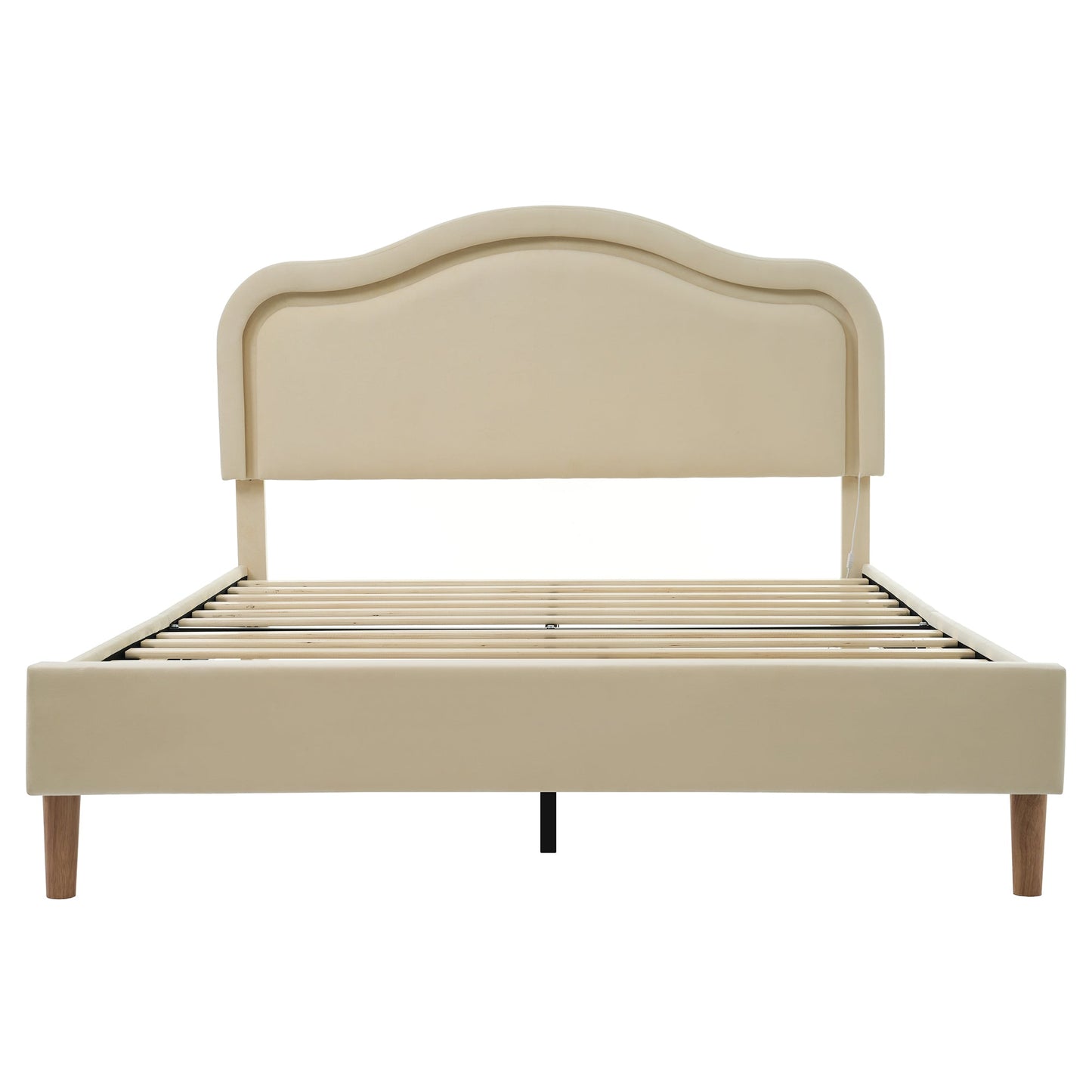 Full Size Velvet Upholstered Smart LED Bed Frame with Adjustable Height Headboard,No Box Spring Needed,Easy Assembly,Beige - Korvel