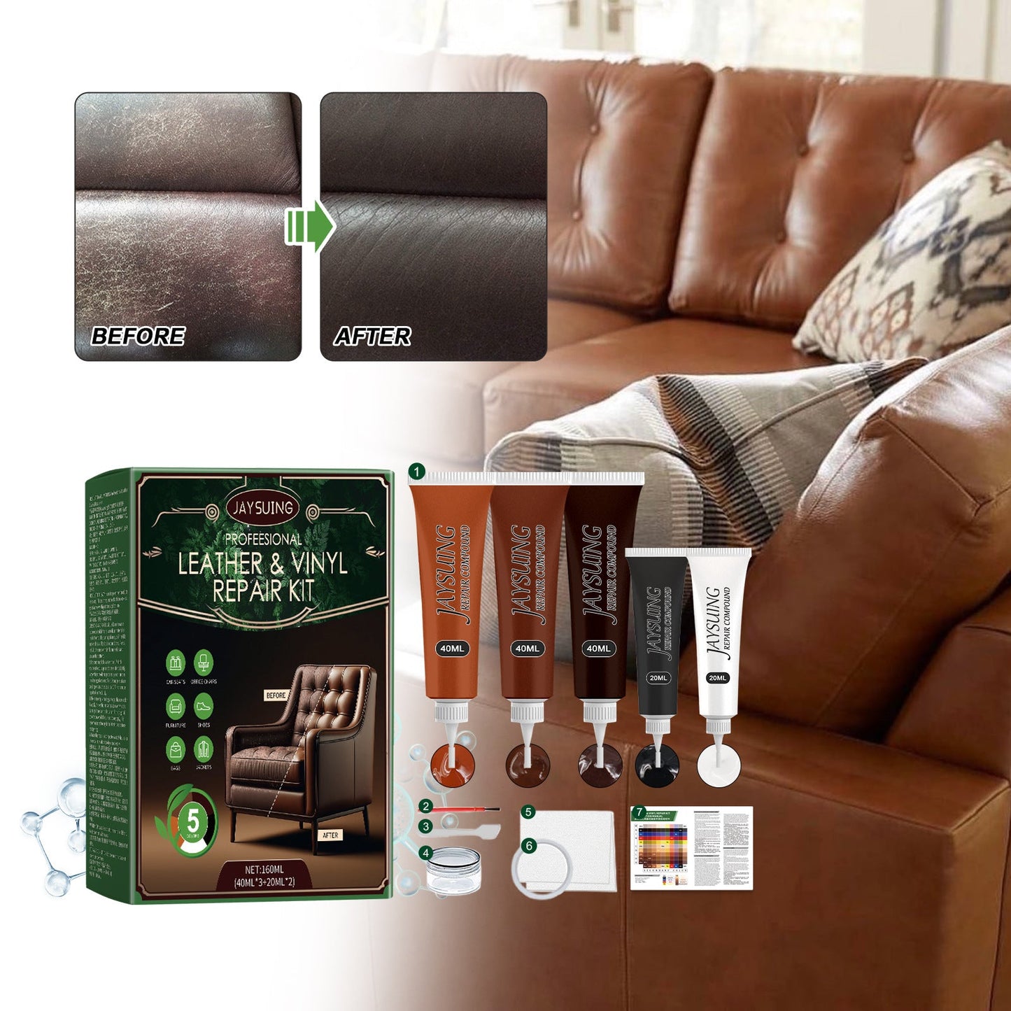 Premium Leather Restoration Kit for Furniture & Upholstery