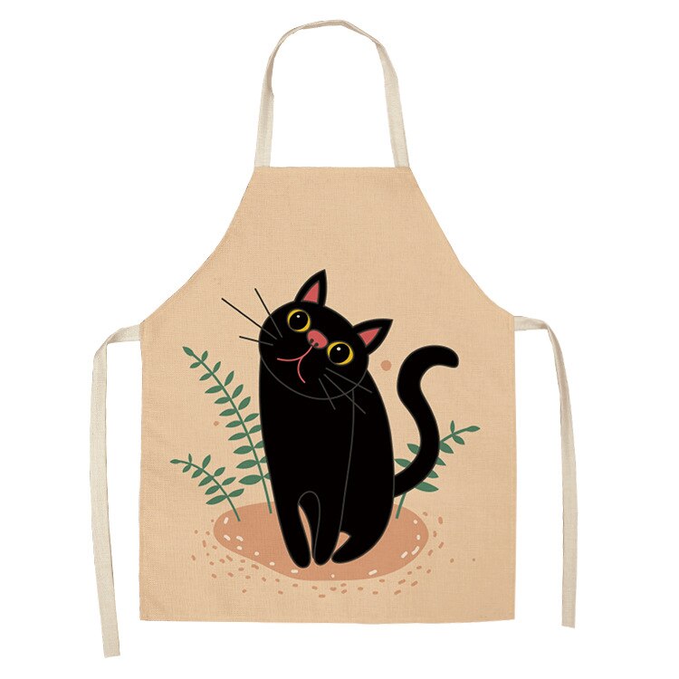 Cat Kitchen Aprons For Women Cotton Linen Bibs Household Cleaning Pinafore Home Cooking Apron kids kitchen barber - Korvel