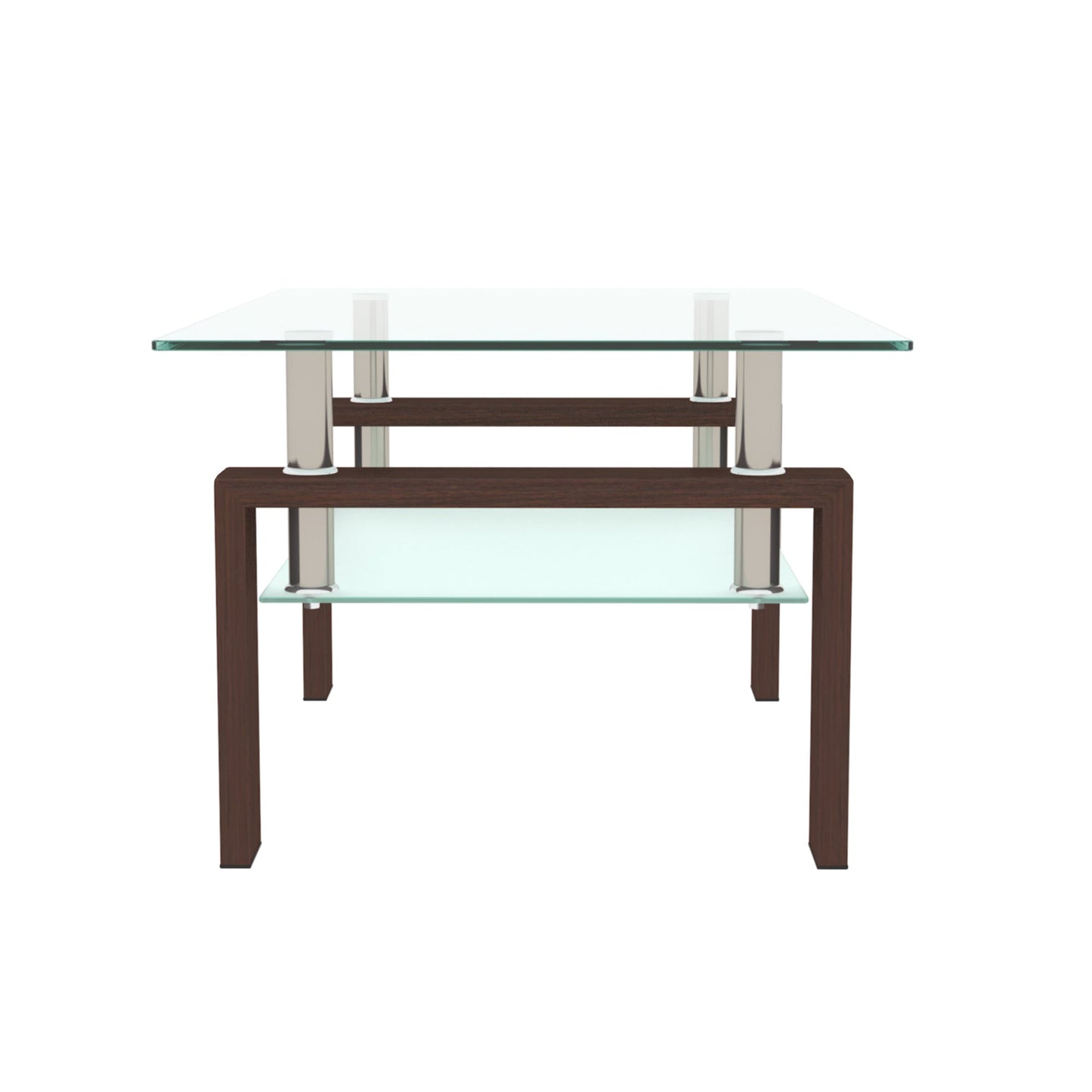 Rectangle Walnut Glass Coffee Table, Clear Coffee Table, Modern Side Center Tables for Living Room, Living Room Furniture - Korvel