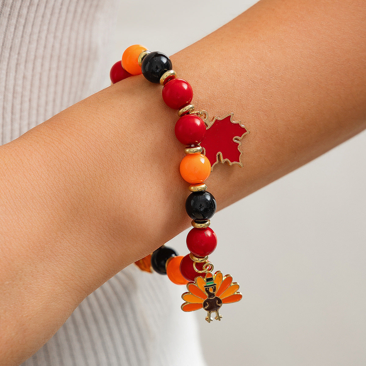 Thanksgiving Creative Maple Leaf Pendant Alloy Bracelet Personalized Letter Pumpkin Bead Bracelet - Korvel