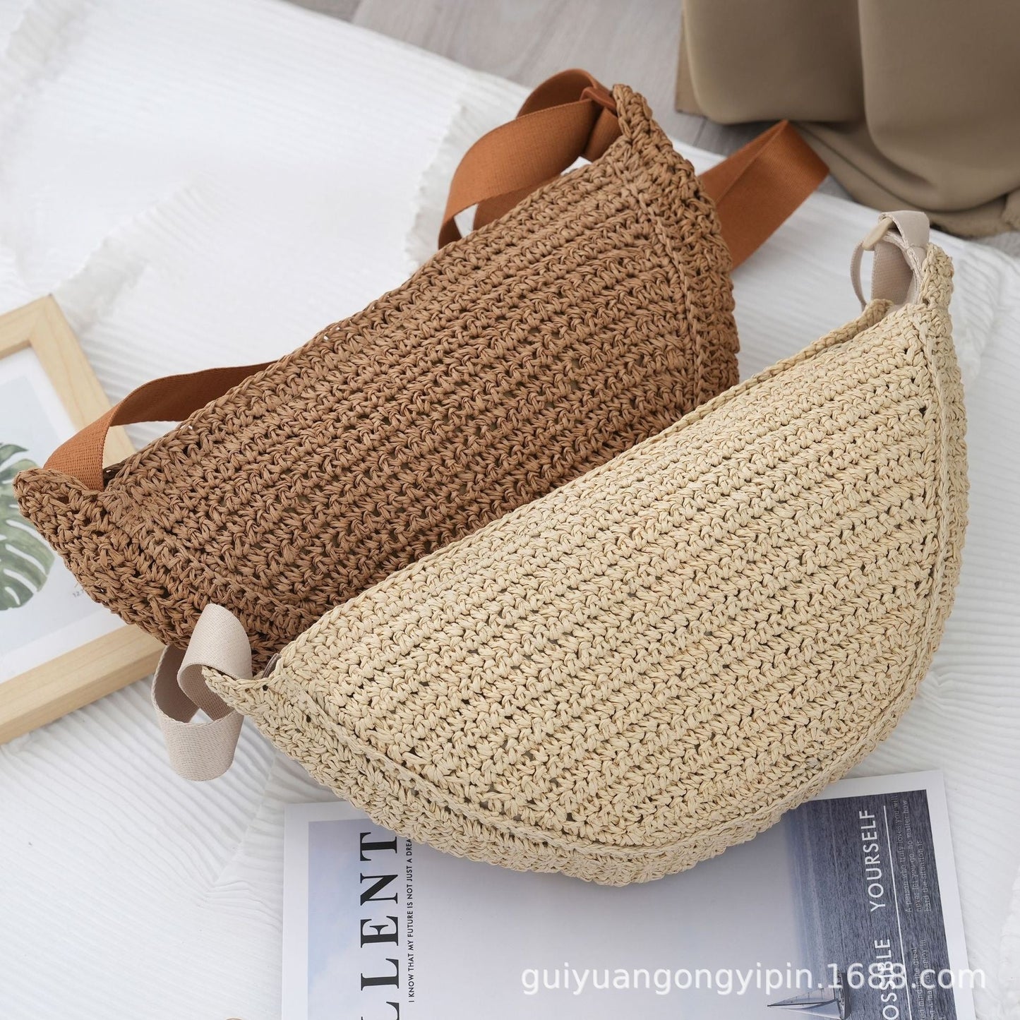 Bolso de mano de mimbre tipo dumpling para mujer