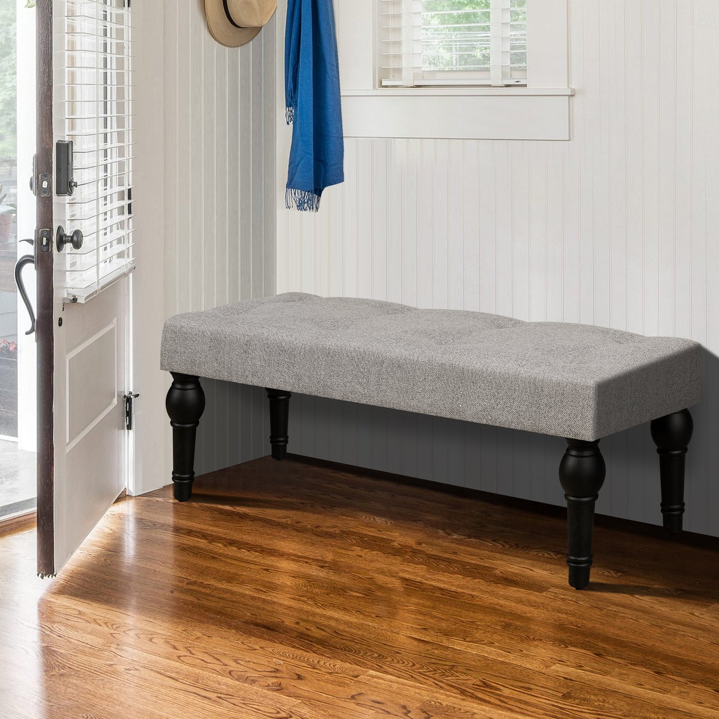 Ottoman Bench 4-thickened Roman Column Feet French Upholstered Bedside Bench For Bedroom Living Room Entryway - Korvel