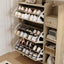 Natural Bohemian style shoe cabinet with 3 rattan flip drawers, 3 square shelves, and 1 storage drawer,  Natural - Korvel