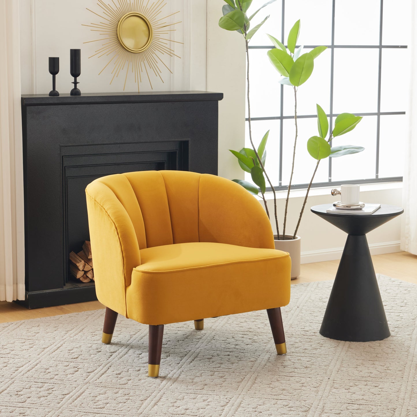 Upholstered Barrel Accent Chair With Wooden Legs - Korvel