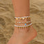Conjunto de Tobilleras Elegantes de Perlas de Arroz Circulares para Playa - 3 Piezas