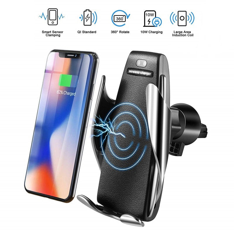Automatic Clamping Wireless Car Charger Air Vent Phone Holder 360 Degree Rotation USB Charging Mount Bracket - Korvel
