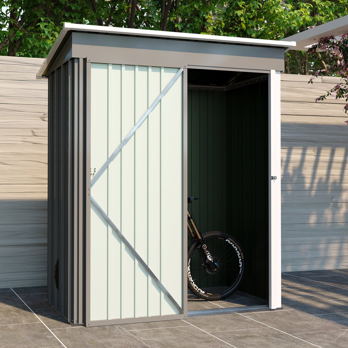 5 * 3FT outdoor storage shed, tool shed with sloping roof and lockable door, backyard garden metal shed, courtyard lawn, gray - Korvel