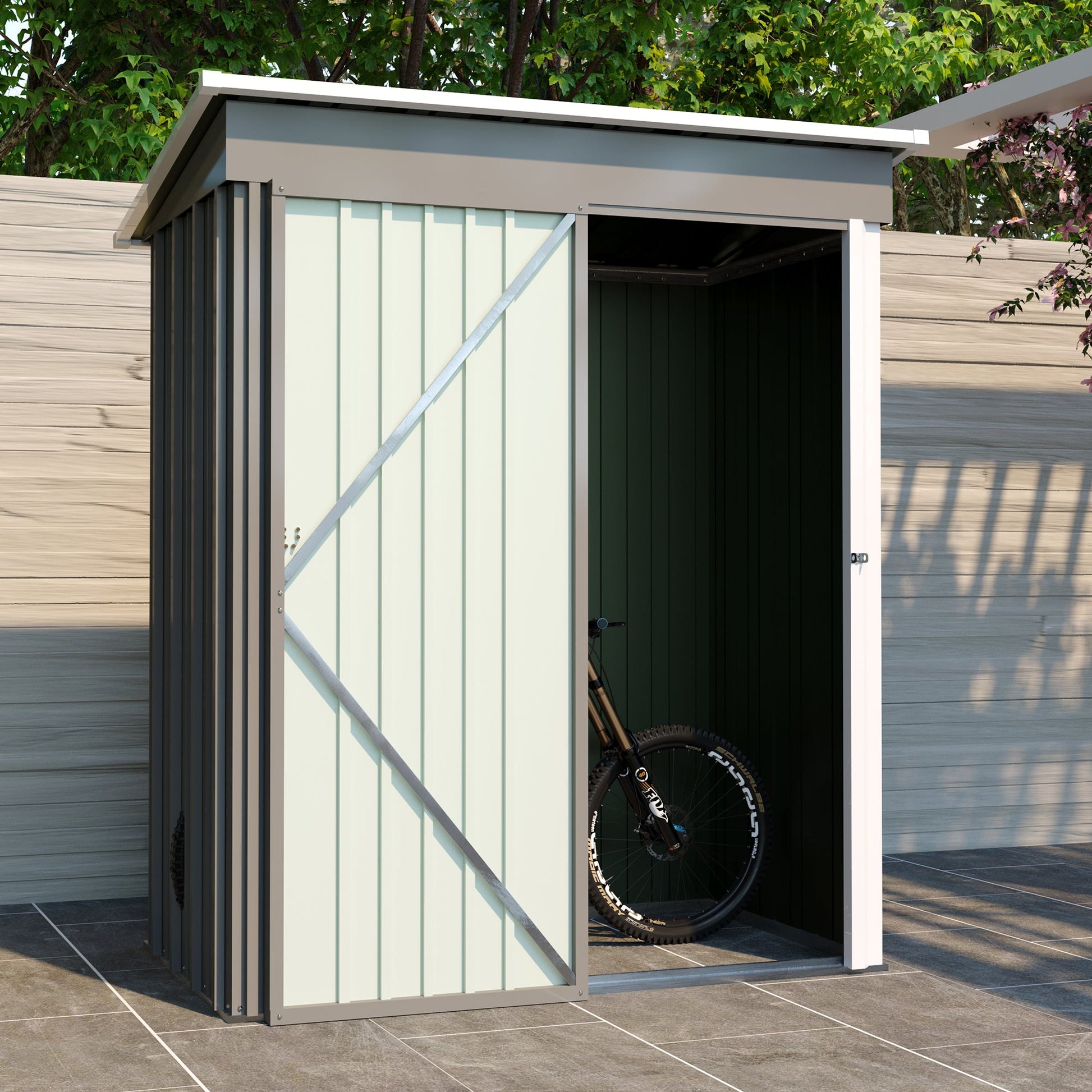 5 * 3FT outdoor storage shed, tool shed with sloping roof and lockable door, backyard garden metal shed, courtyard lawn, gray - Korvel