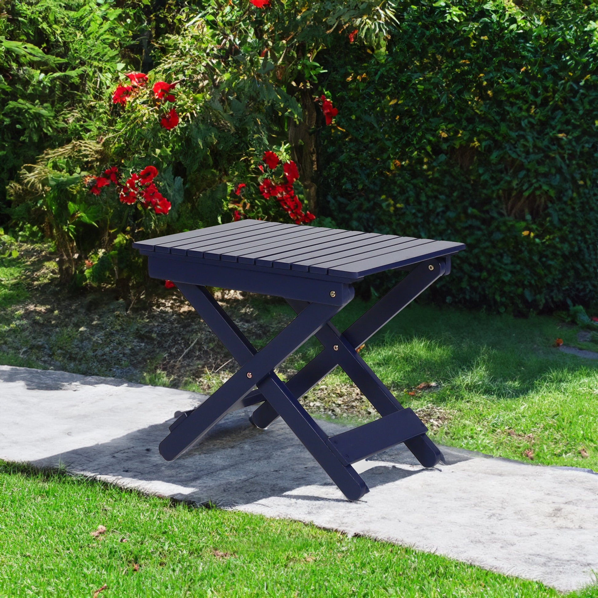 Outdoor Folding Wooden Side Table, Navy Blue, 15"D x 22.75"W x 18.25"H - Korvel