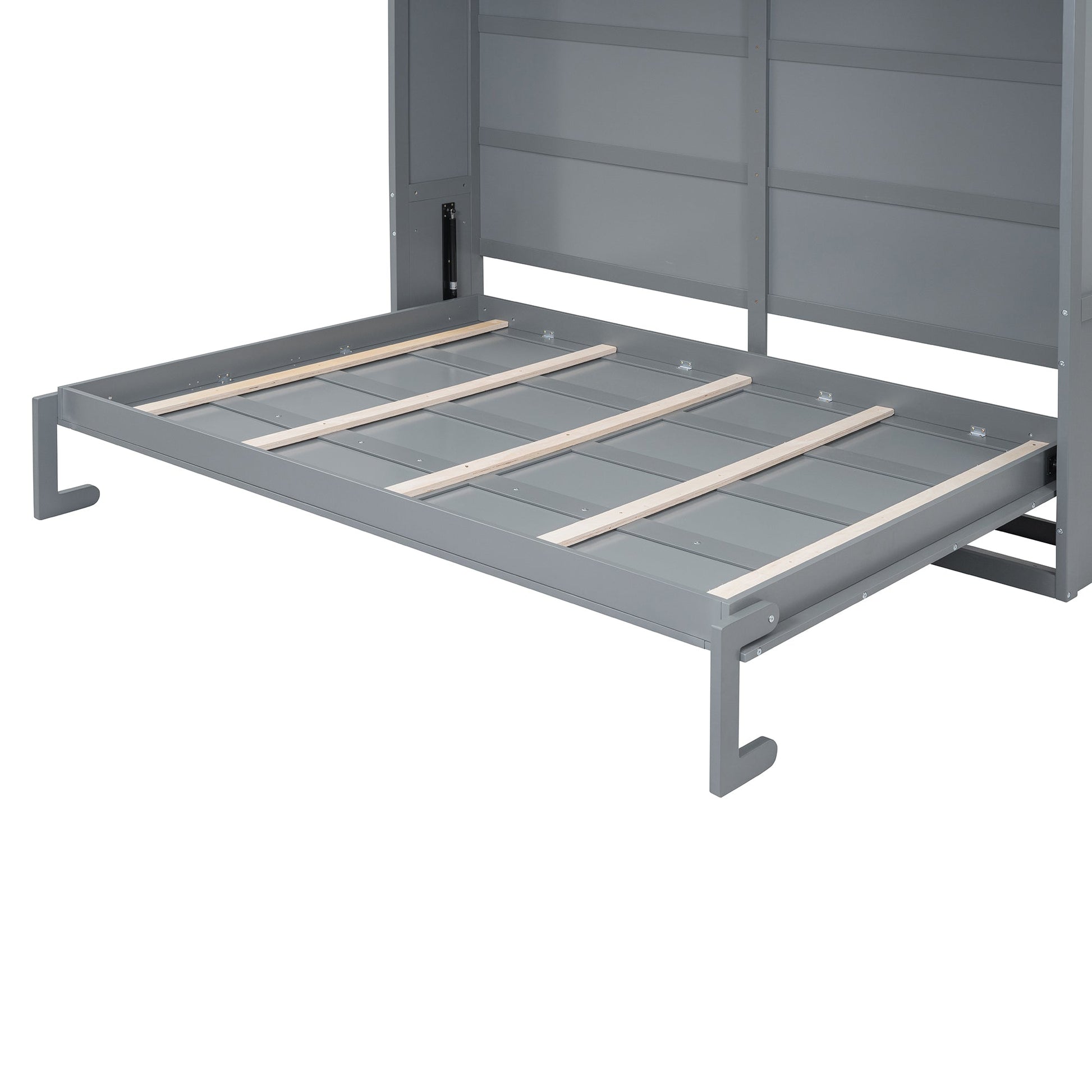 Full Size Murphy Bed Wall Bed with Top Cabinets,Gray - Korvel