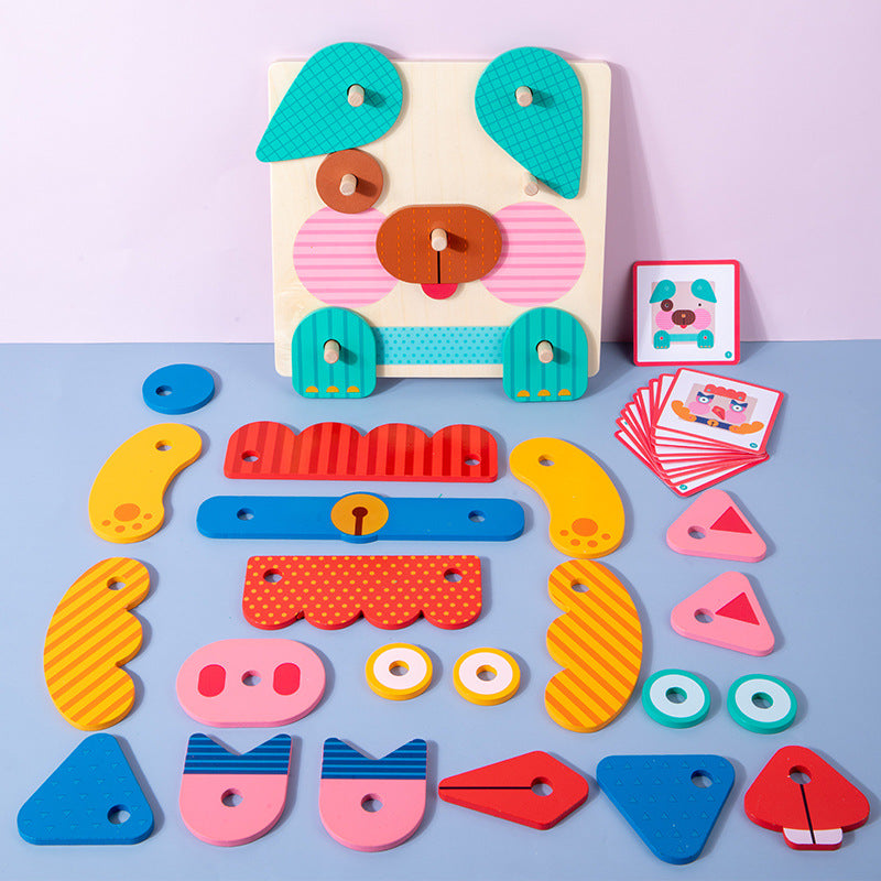 Wooden Creative Animal Puzzle Building Blocks Fun Face Changing 3D Puzzle Fun Kindergarten Puzzle Toy - Korvel