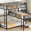 L-shaped Metal Triple Twin Size Bunk Bed, Black - Korvel
