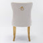 Tufted solid wood velvet soft cushion dining chair gold stainless steel plated leg nail head set of 2 pieces beige and gold - Korvel
