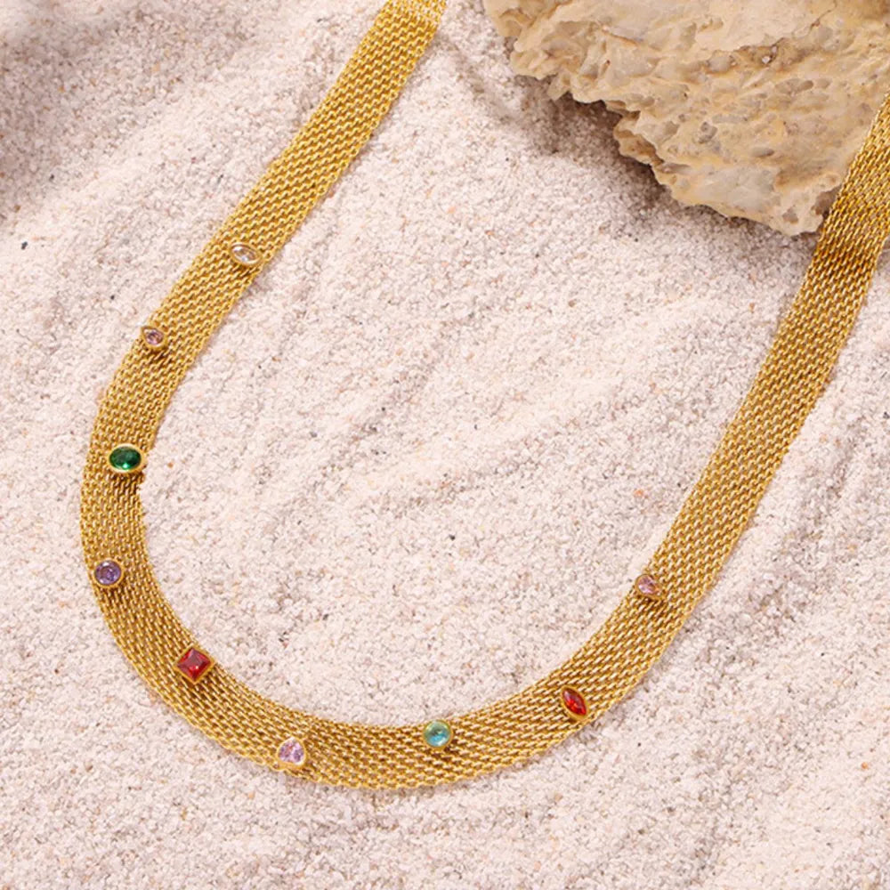 Geometric Colorful Zircon Necklace Titanium Steel PVD Plated Non Fading Jewelry - Korvel